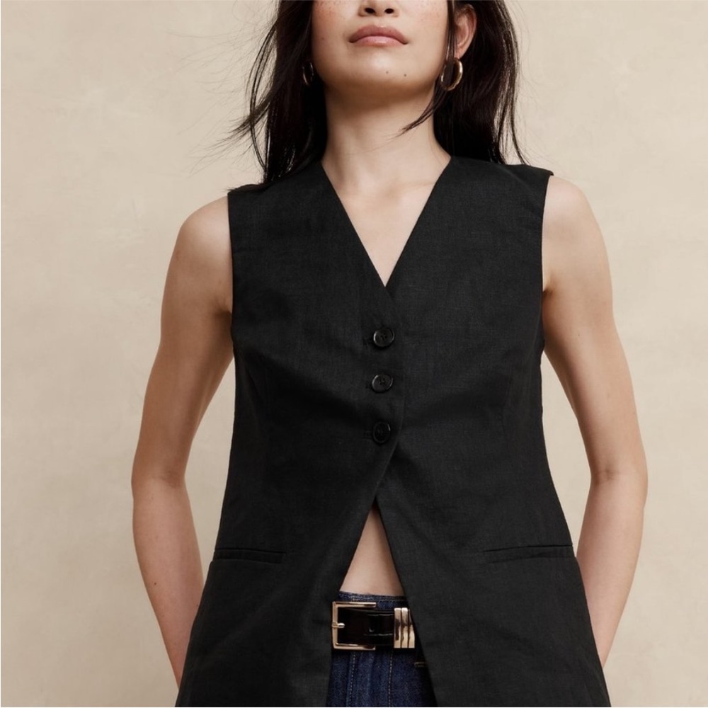 NWT! Banana Republic Black Lina Linen Vest - Size 6 🎸